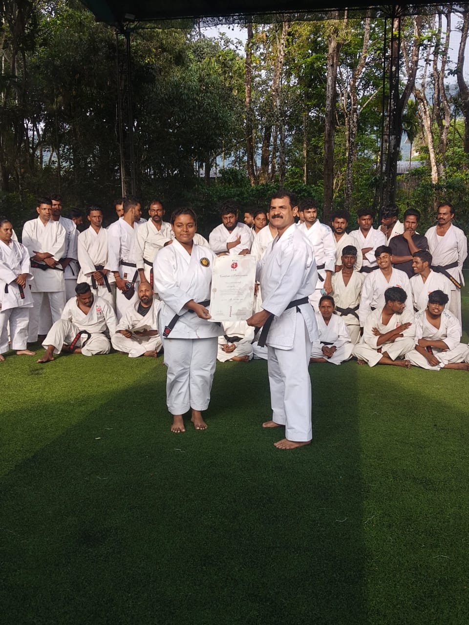 Karate training on the mat